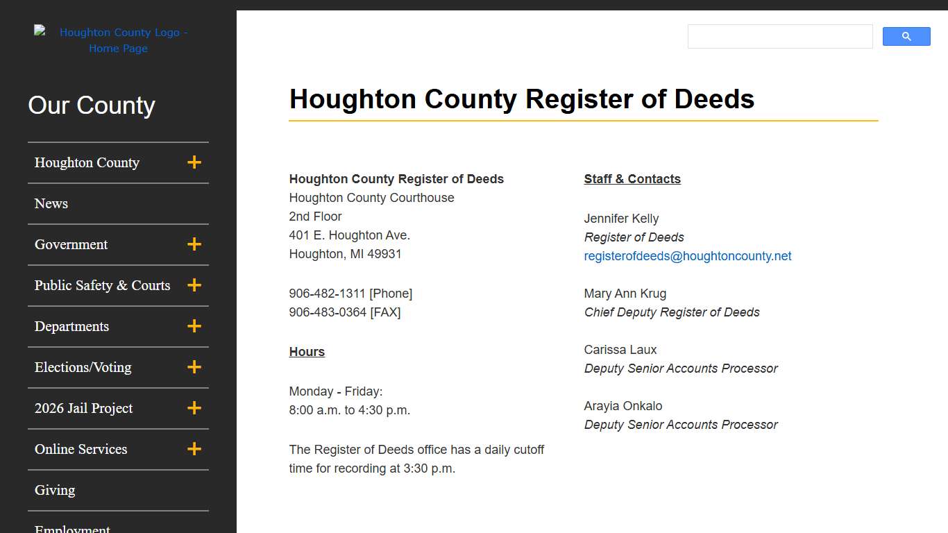 Houghton County Register of Deeds Houghton County, Michigan